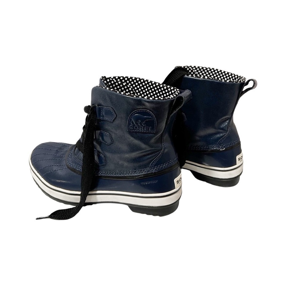 SOREL Tivoli Rain Boots Navy Blue Waterproof Polka Dot Sz 8.5